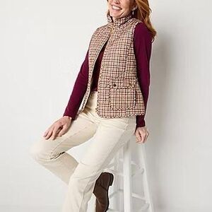 St. John's Bay Women's Quilted Plaid Vest - M